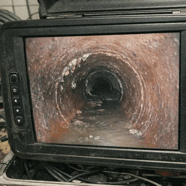 TV-Kamera bei der Untersuchung eines Abwasserrohrs