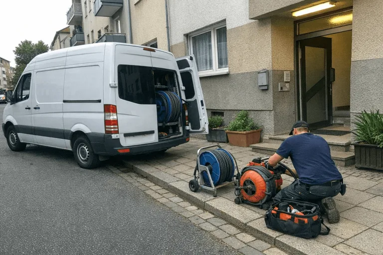 Servicefahrzeug und Einsatzteam für Rohrreinigung in Wuppertal
